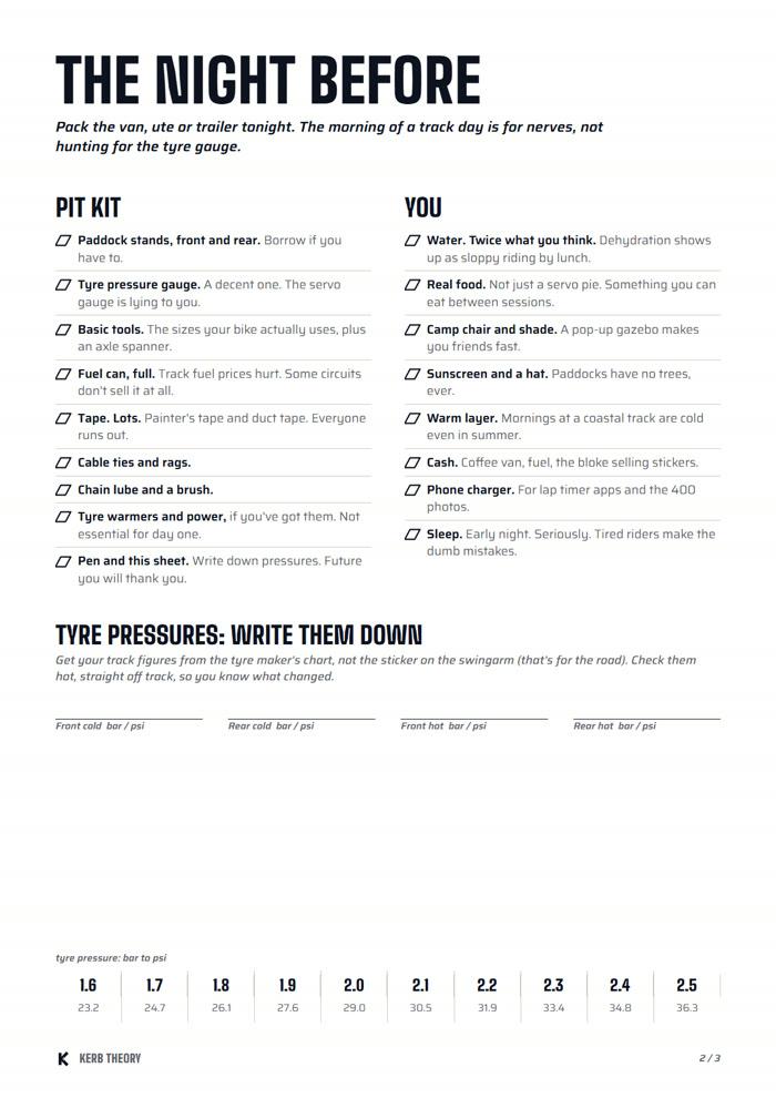 Checklist page 2: The night before